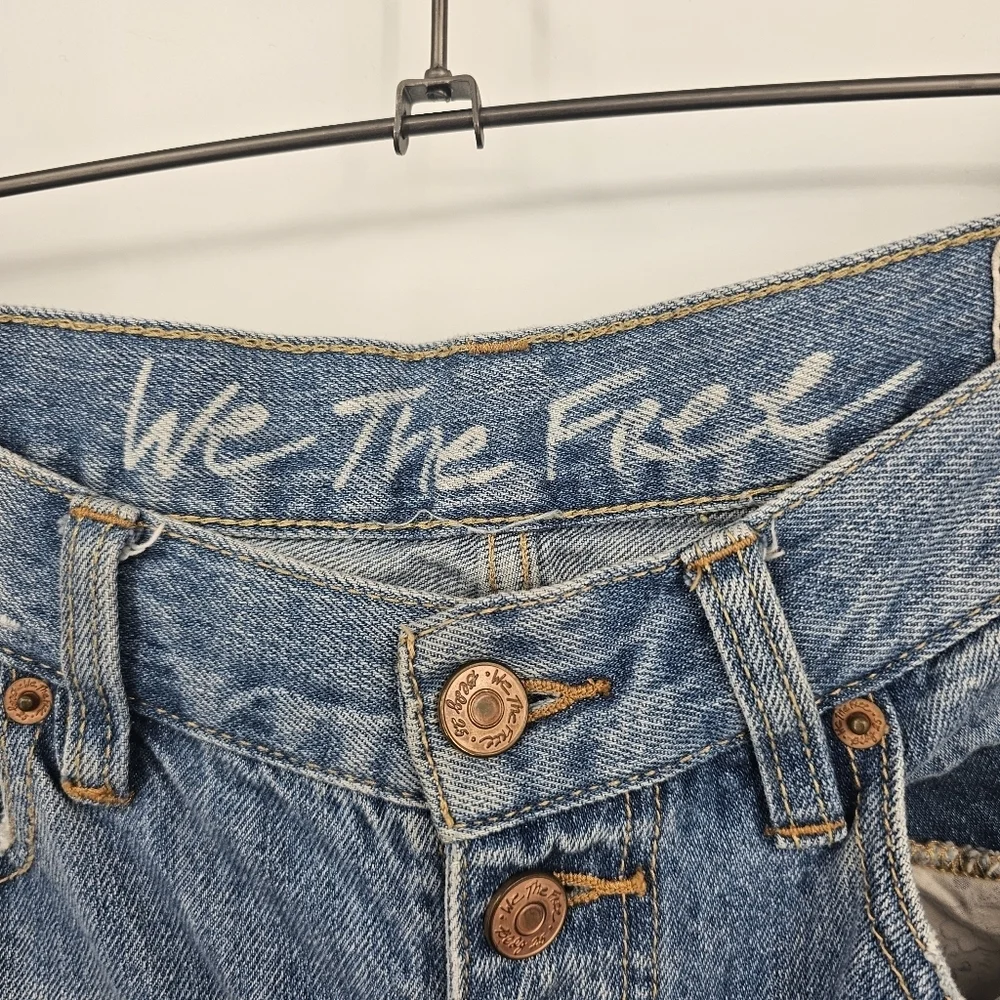 Free People We The‎ Free Distressed Button Fly Skinny Jeans Size 26 Blue